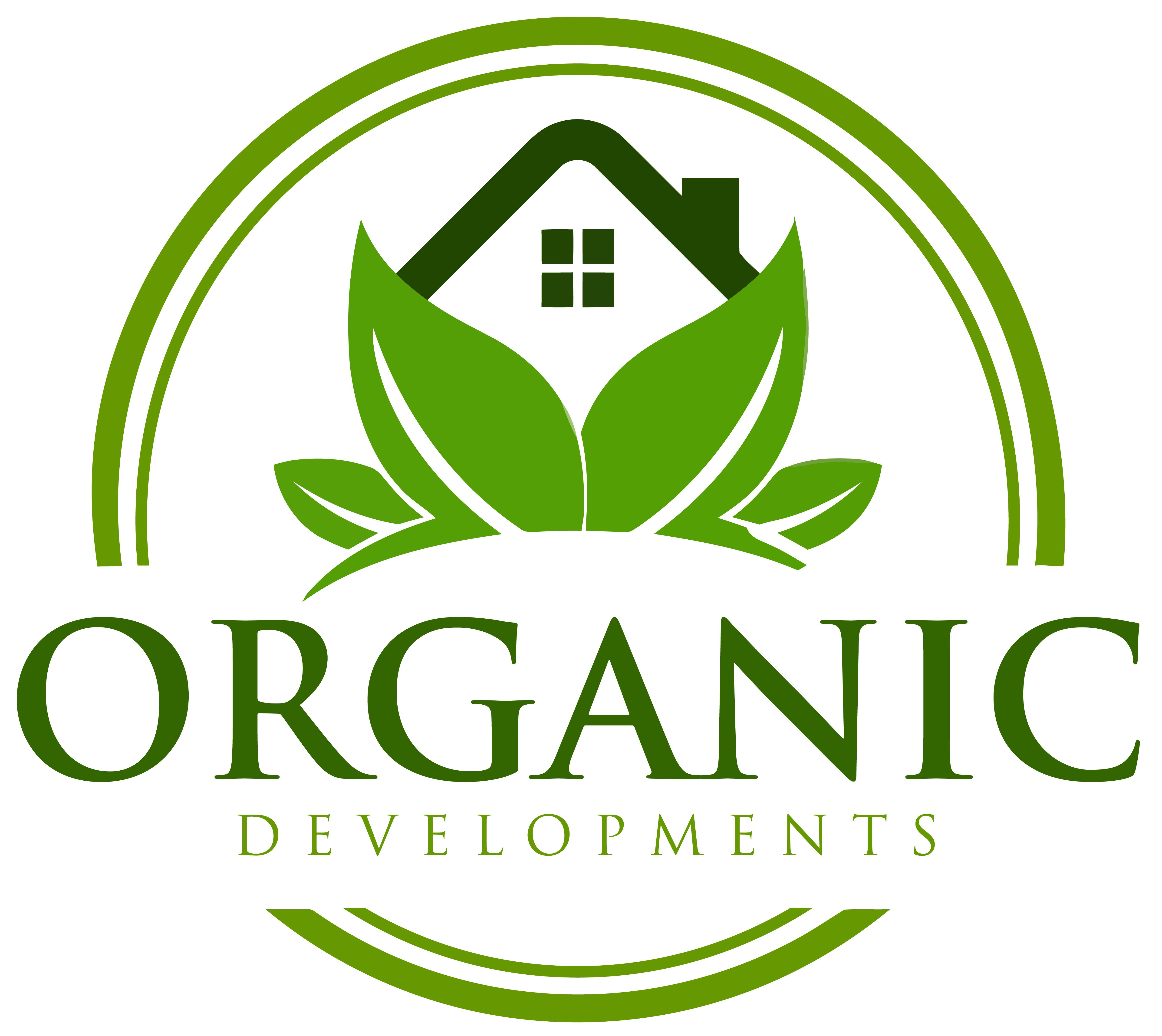 Organic Developments logo showing a home sprouting from some green leaves and the company name in green text